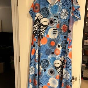 Stylish Blue and Orange Graphic Dress